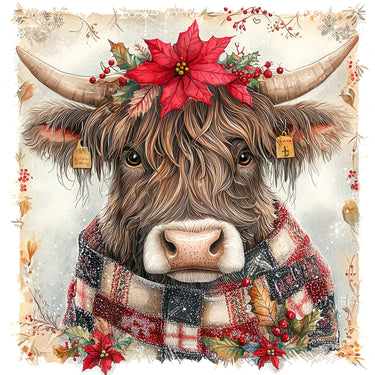 Christmas Highland Cow Sign, DCO-102182, Sign For Wreath, 10x10in Metal Sign